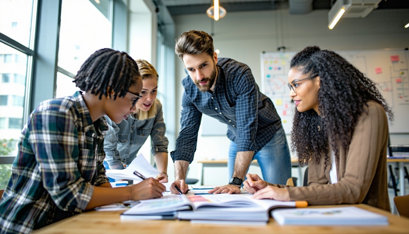 Humans collaborating in teams for continuous improvement engage in a dynamic process where individuals from diverse backgrounds and skill sets come together to identify areas for enhancement within their workflows or products This collaborative effor-2