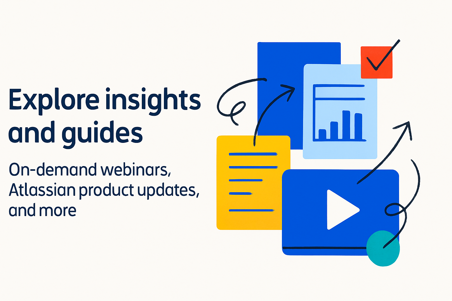 A clean modern flat illustration for a B2B technology consulting resources hub Light neutral grey background with generous white space On the left sub